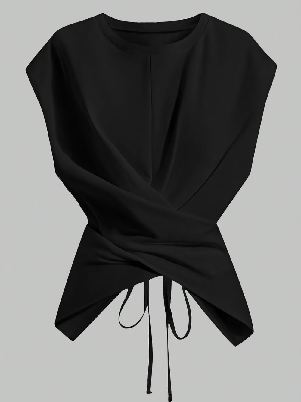 Black Drawstring Wrap Top